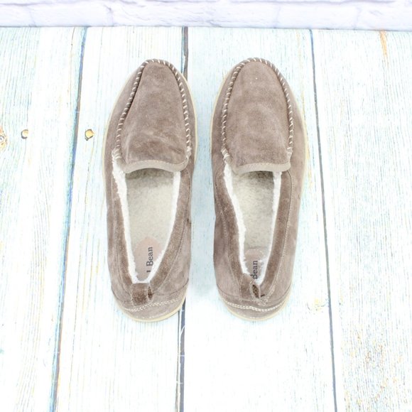 LL Bean Gray Suede Fleece Lined Mountain Moccasins Slipper Size 11 Medium - Picture 7 of 9